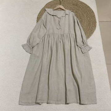 溫柔色系綁帶棉麻洋裝122187C