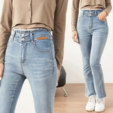 復古色雙釦視覺感-5kg靴型褲-【161-6766】