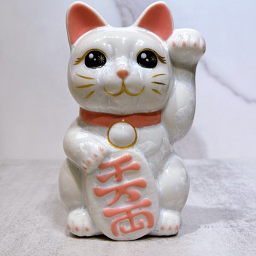 【晶雅瑞貓】日本清水燒招財貓 | 花結晶 白 千万両 左