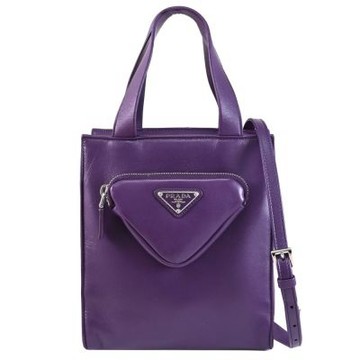 PRADA 金屬三角LOGO納帕皮革直式兩用托特包(紫)