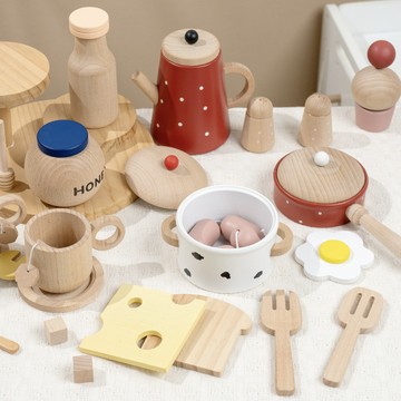 早教仿真玩具 兒童過家家 下午茶甜品蛋糕 售賣泡茶壺杯玩具 茶具套裝 木製玩具