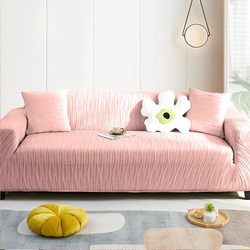 好物良品 水系紋理系列彈力沙發罩  春夏季涼感  附贈抱枕套  一人座  櫻花粉  1件