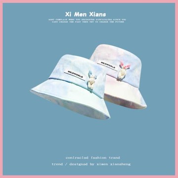 春秋韓版設計扎染立體可愛小兔子漁夫帽女夏季字母個性防曬盆帽潮