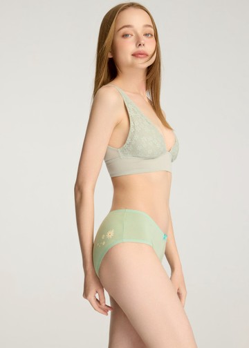 XXL Joy Days．花邊高腰三角內褲(霜綠-飛飛雛菊)