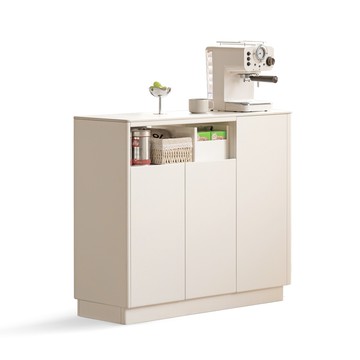 hoi!源氏木語小方奶油風橡膠木實木岩板收納餐櫃1M Y246Q02