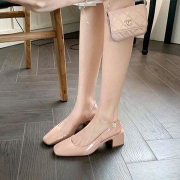 潮牌包頭涼鞋女夏季2025新款氣質一字帶方頭后空淺口百搭粗跟單鞋