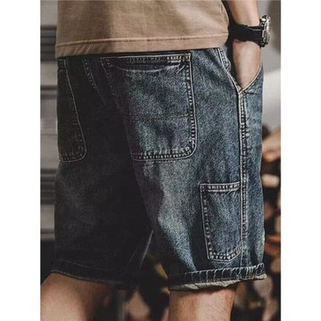 特大碼工裝牛仔短褲男士夏季休閑加肥加大外穿五分寬松中褲潮胖子