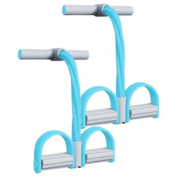 MICHAEL FITNESS 麥克健身 四管腳蹬拉力器，高密度泡棉防滑手柄，加粗不易斷，踩不斷軟腳蹬  海風藍  2個  26cmx48cm  120cm左右