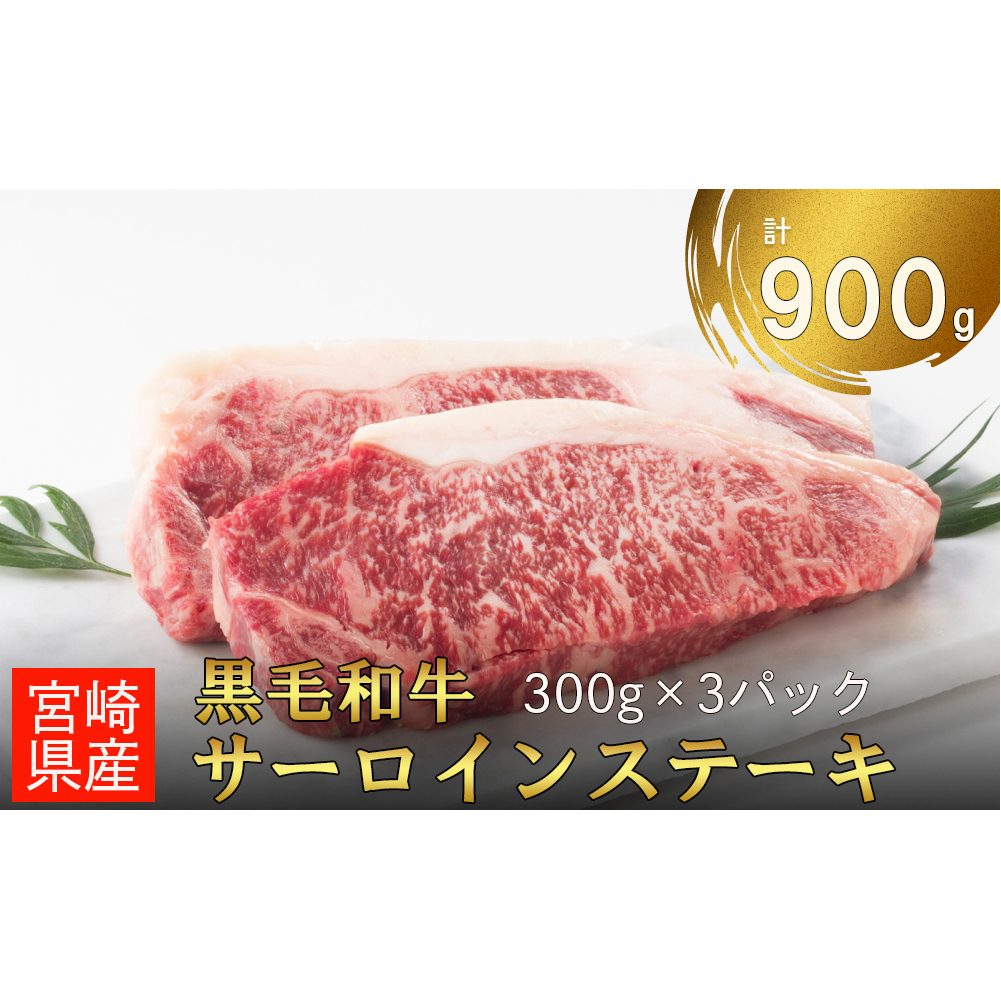 宮崎県産 黒毛和牛 サーロイン ステーキ 900g 300g×3 小分け 冷凍 送料無料 国産 牛 肉 霜降り BBQ バーベキュー キャンプ 真空包装 スペース 収納 サシ がっつり 脂