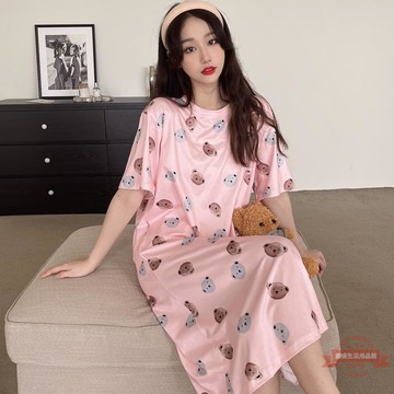 莫代爾短袖睡裙女夏季薄款寬松大碼孕婦舒適休閑可外穿家居服睡衣