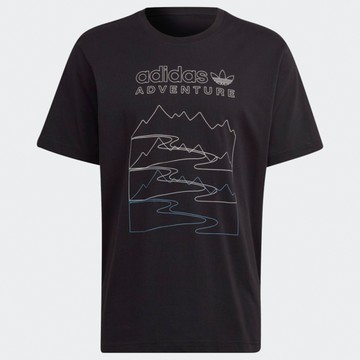 Adidas 男裝 短袖上衣 山巒 線條 棉 黑【運動世界】HK5007