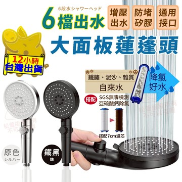 【大面板蓮蓬頭】過濾蓮蓬頭 六檔增壓蓮蓬頭 蓮蓬頭 一鍵止水 花灑 淋浴 大出水省水 花灑蓮蓬頭 SGS除氯球