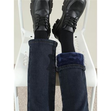 高腰加絨直筒牛仔褲女秋冬季女士新塘寬松煙管窄版九分小個子褲子