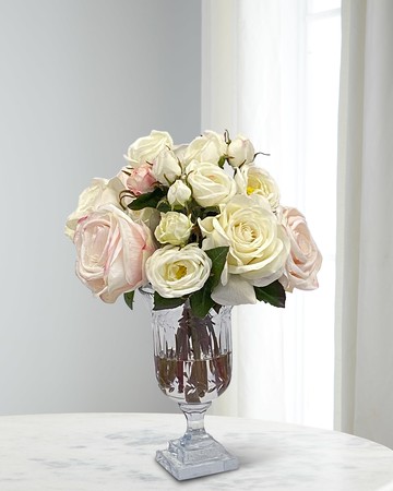 Rose Mix 14" Faux Floral Arrangement in Glass Pedestal Vase