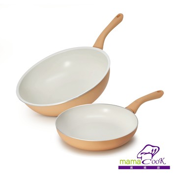 【mama cook】蜜桃橘鈦白不沾鍋(炒鍋/煎鍋)瓦斯爐版/可任選-集點換購_活動品