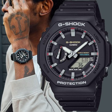 CASIO 卡西歐 G-SHOCK 經典配色八角雙顯手錶 GA-2100RL-1A