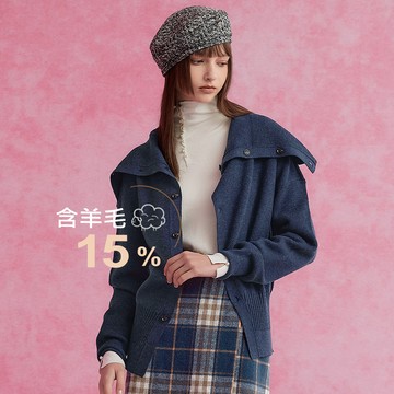 OUWEY歐薇 排釦設計翻領混羊毛針織外套(深藍色；S-L)3233195228