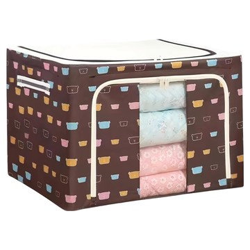 小麥購物 大容量防潑水牛津布雙門單視窗衣物鐵架收納箱 66L  咖啡色  1個  50 x 42 x 32.5cm