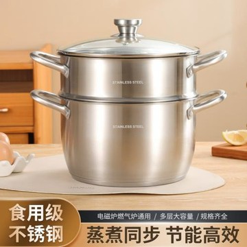 自豪不銹鋼湯鍋加厚家用蒸鍋煮粥鍋燉鍋雙耳高湯鍋大容量蒸鍋