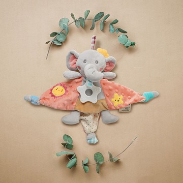 【快速出貨】寶寶乖乖動物娃娃安撫巾 幸運小象 緞帶標籤