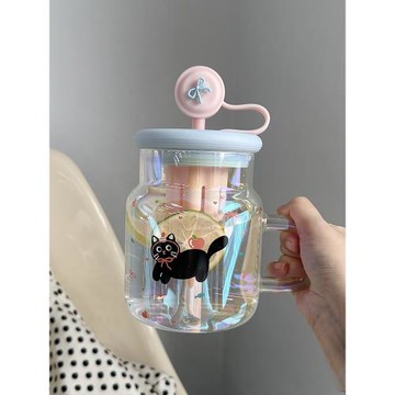 水杯女生玻璃杯夏季大容量泡茶杯新款2026辦公室高顏值帶吸管杯子