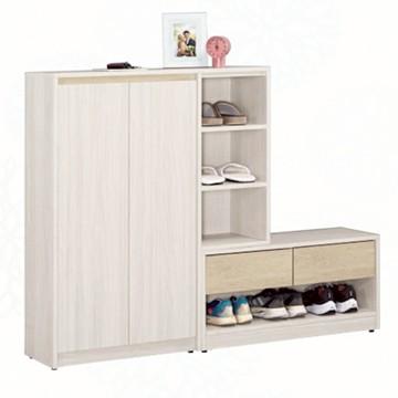 文創集 寶佳亞雙色4.7尺二門二抽開放玄關座鞋櫃(座鞋櫃可活動擺設)-140x30x110cm免組