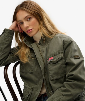 Superdry Women's Military Borg Jacket Khaki Size: 10