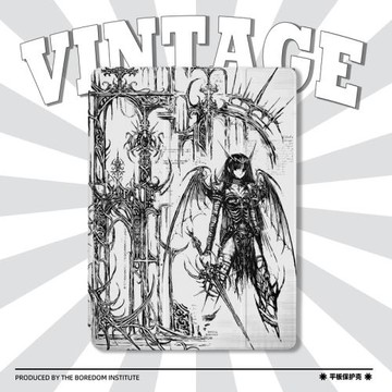 小眾復古潮流黑白手繪戰士漫畫ins適用于蘋果2024款iPadPro12.9/11三折保護殼air6/air5/mini6防摔氣囊平板殼