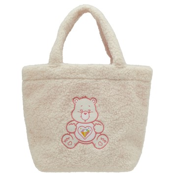 【Grace Gift】托特包【Care Bears-鑽石/樂觀/溫柔小熊泰迪毛毛手提肩背托特包】3色 包包 交換禮物