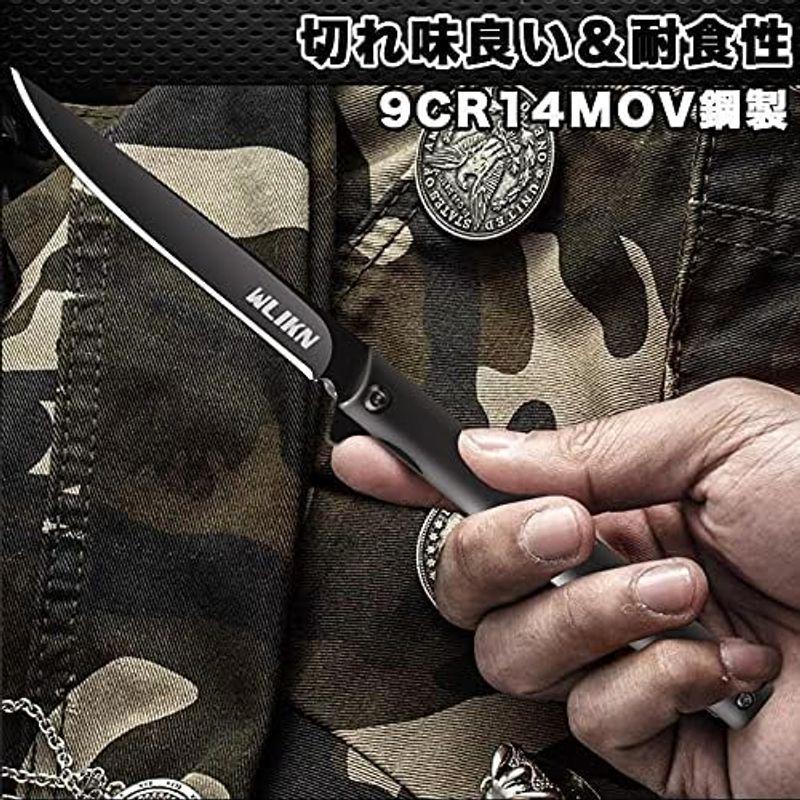 キャンプ ナイフ 折りたたみ ナイフ Wlikn 9CR14MOVステンレス アウトドア ナイフ フォールディングナイフ レザー革付き 調理