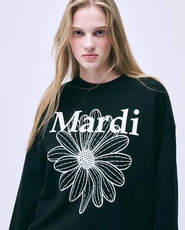 MARDI MERCREDI 印花大學TEE 黑色 小雛菊 白花 純棉 SWEATSHIRT FLOWERMARDI