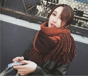 披肩 圍巾女韓版百搭加厚披肩保暖兩用針織毛線學生冬天圍脖  瑪麗蘇