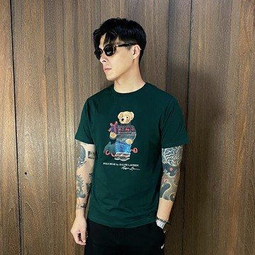 美國百分百【全新真品】Ralph Lauren 短袖 棉質 T恤 青年版 RL 小熊 POLO 上衣 綠色 DB25