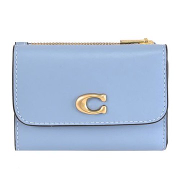COACH CZ111 金屬C LOGO可拆按扣零錢卡夾/三折短夾.淺藍