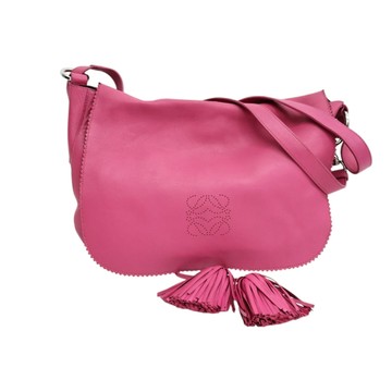LOEWE 羅威 粉色羊皮 流蘇 肩背包 【二手名牌BRAND OFF】