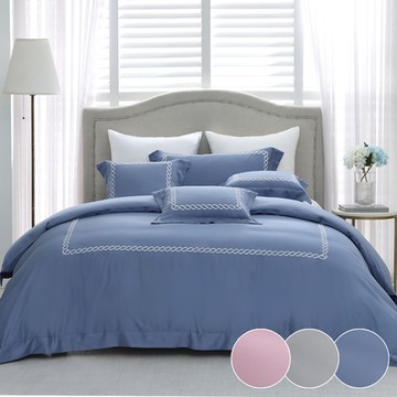 鴻宇 天絲棉300織 純色刺繡 素色 多款任選 四件式雙人床包兩用被套組