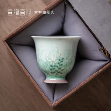 宜物宜心 白瓷聞香杯手繪釉下彩小茶杯陶瓷功夫茶具品茗杯單杯