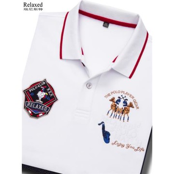 高檔純棉翻領長袖男T恤品牌男裝公雞刺繡POLO衫白色有領高端T秋季