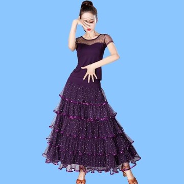 半身裙舞蹈高腰大擺長裙夏季國標交誼舞裙廣場舞練習三步踩跳舞裙