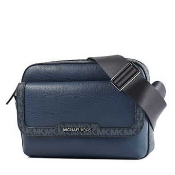 MICHAEL KORS 男款 COOPER 鵝卵石紋前翻蓋拉鍊斜背包-藍色