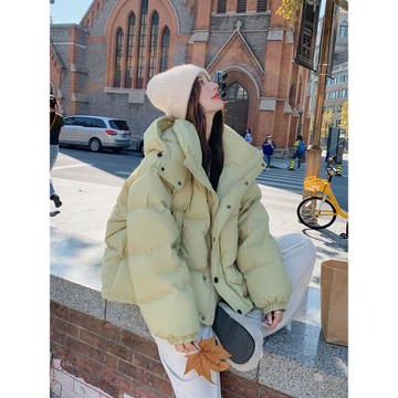 綠色連帽羽絨服女2025冬新款小個子寬松氣質炸街90白鴨絨短款外套