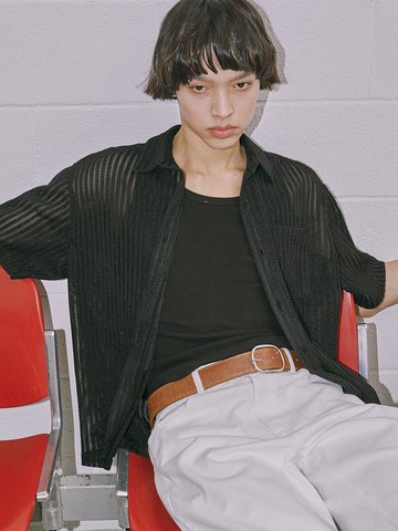 CROCHET HALF SHIRTS BLACK_UNISEX