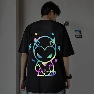 9317人收錄清單📎 短袖T恤 純棉 寬鬆 情侶裝 港風 潮流 反光印花 男女上衣 夏季 青少年 OC9J