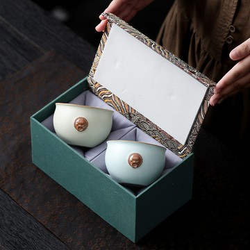 天青汝窯茶杯主人杯高檔品茗杯送老外客戶喝茶杯子生日禮物隨手禮