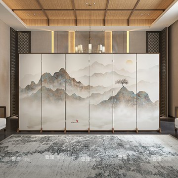 新中式山水屏風隔斷客廳酒店現代簡約定制辦公室屏風折疊移動實木