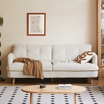 原木日式奶油風雲舒三人座布沙發 U0028 梨白 (H014392136)