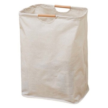 HOOM 木把手洗衣籃 多功能收納 可折疊 內層防水  米白色  小(31 x 31 x 39cm)