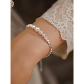 賽賽莉安漸變設計天然淡水珍珠碎銀子S925純銀小眾高級感輕奢手鏈