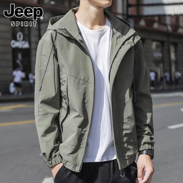 JEEP SPIRIT連帽夾克男士春秋季潮流工裝痞帥運動沖鋒上衣外套男