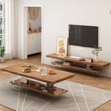免運/公司貨 茶幾 原木茶幾 實木茶几 現代民宿極簡美式雙層實木電視柜小戶型客廳松木整板簡約雙層茶幾 可開發票 全館五折 工廠現貨直銷 新品特價 z10252